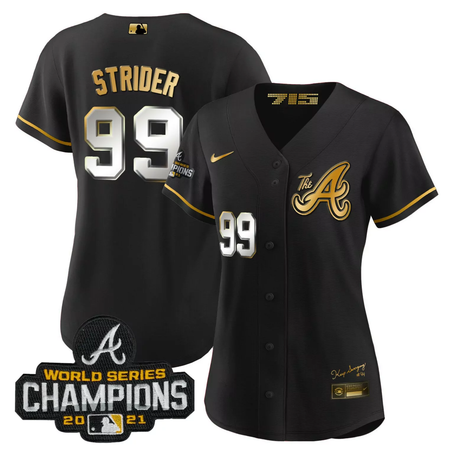 Personalized Black gold spencer strider atlanta braves champions city connect gold jersey all stitched 5514