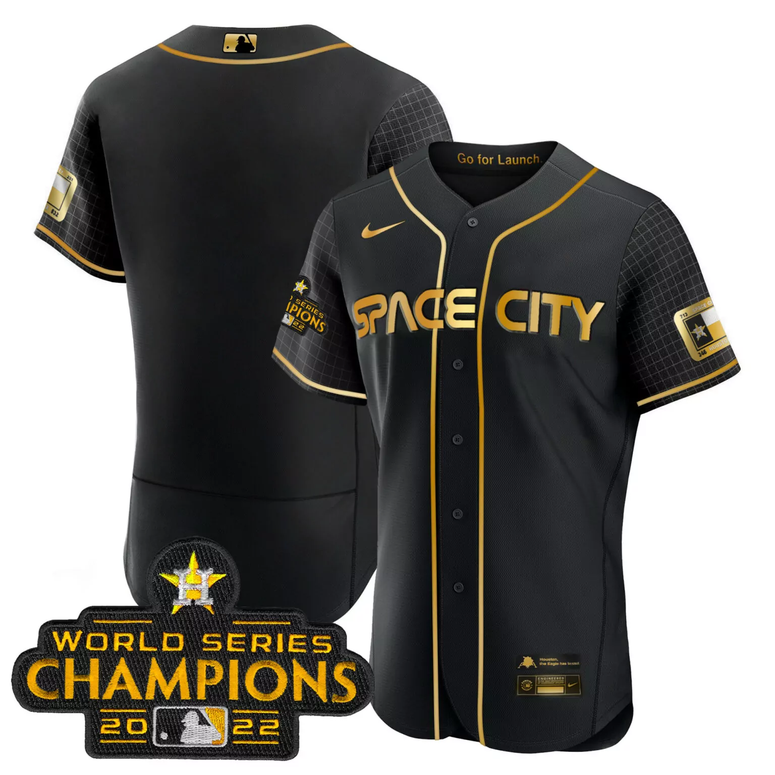 Personalized Black gold team houston astros 2023 space city champions flex jersey all stitched 1162