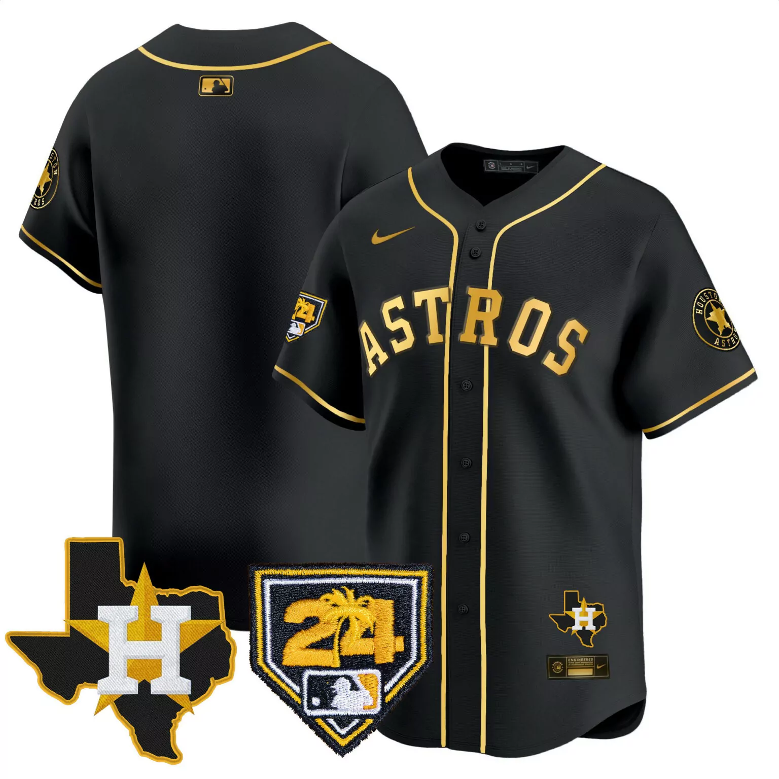 Custom Black gold team houston astros 2024 spring training texas patch jersey all stitched 9716