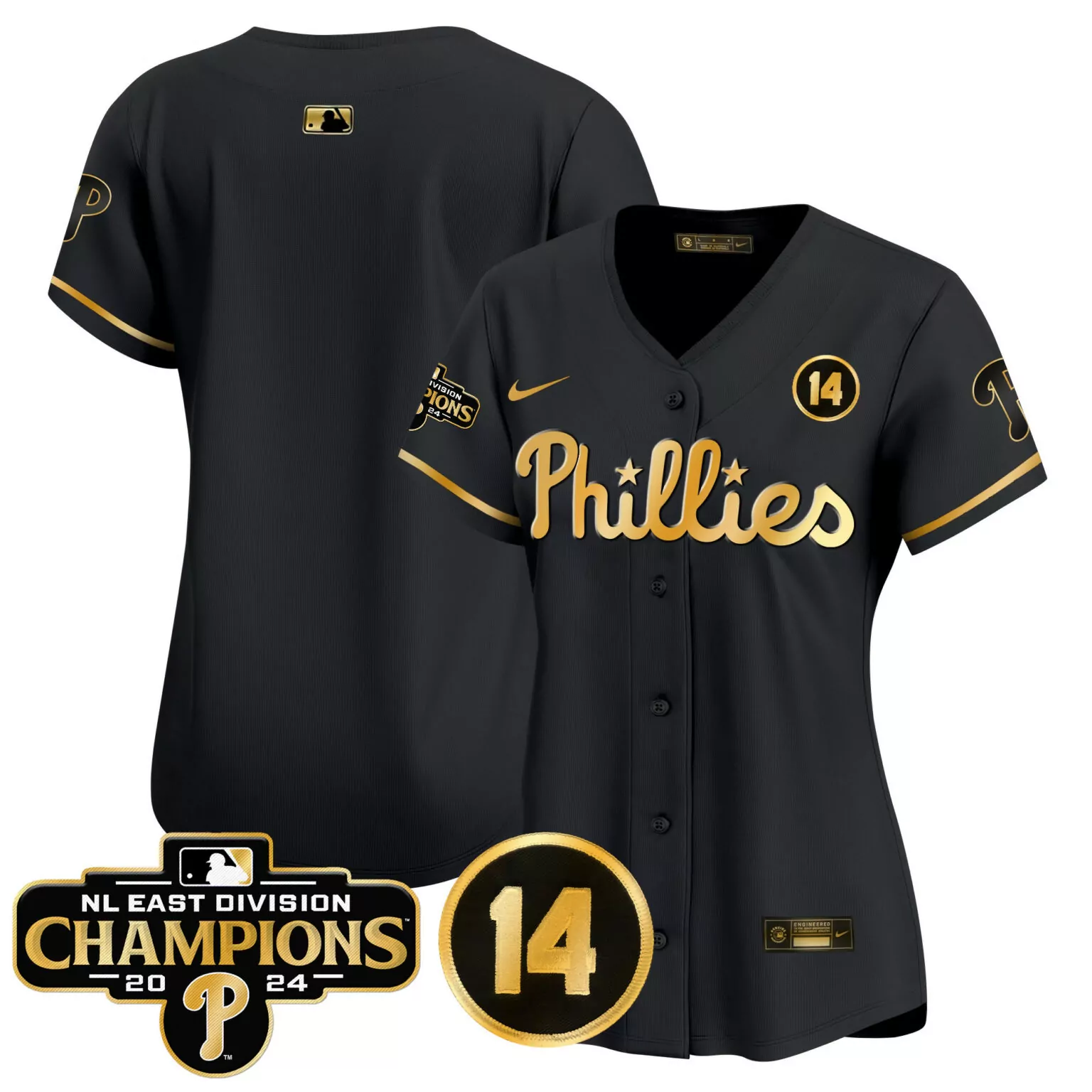 Personalized Black gold team philadelphia phillies 2024 nl east division champions pete rose patch gold jersey all stitched 9751
