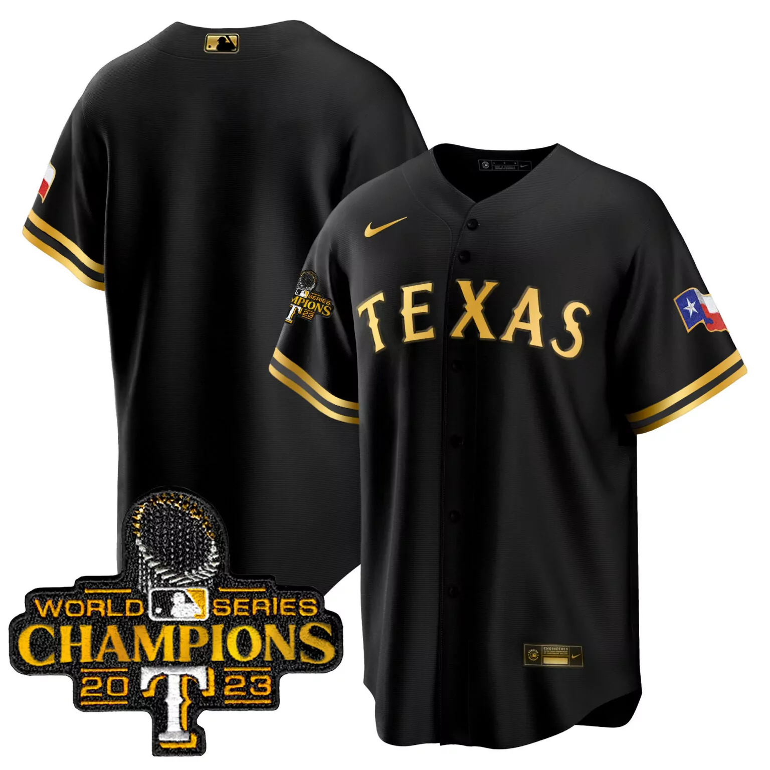 Customizable Black gold team texas rangers 2023 world series champions jersey all stitched 8002