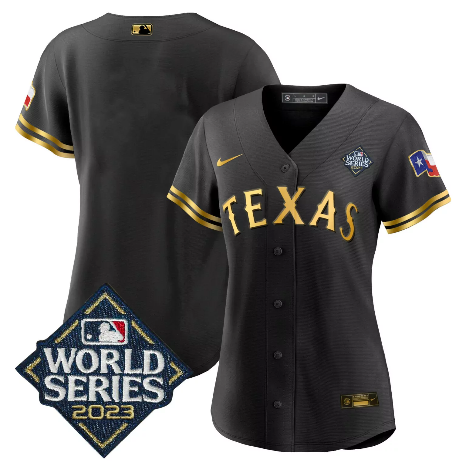 Personalized Black gold team texas rangers 2023 world series jersey v2 all stitched 2669