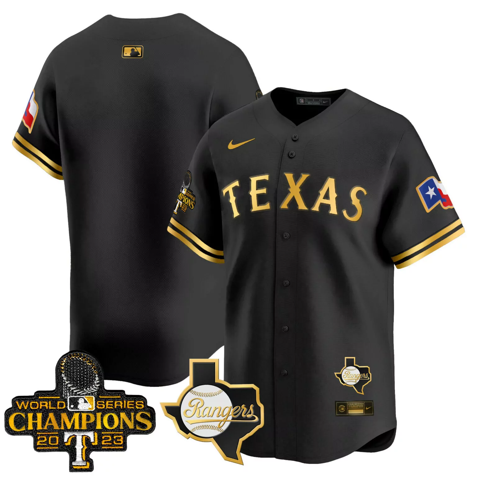 Customizable Black gold team texas rangers world series champions jersey v2 all stitched 3049