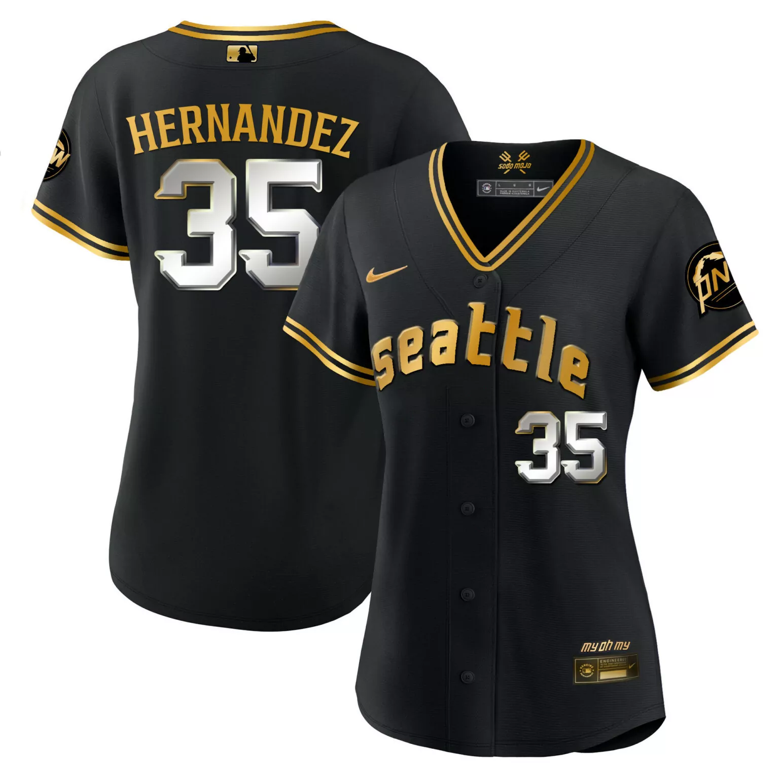Personalized Black gold teoscar hernandez seattle mariners 2023 city connect gold fan made jersey all stitched 7297