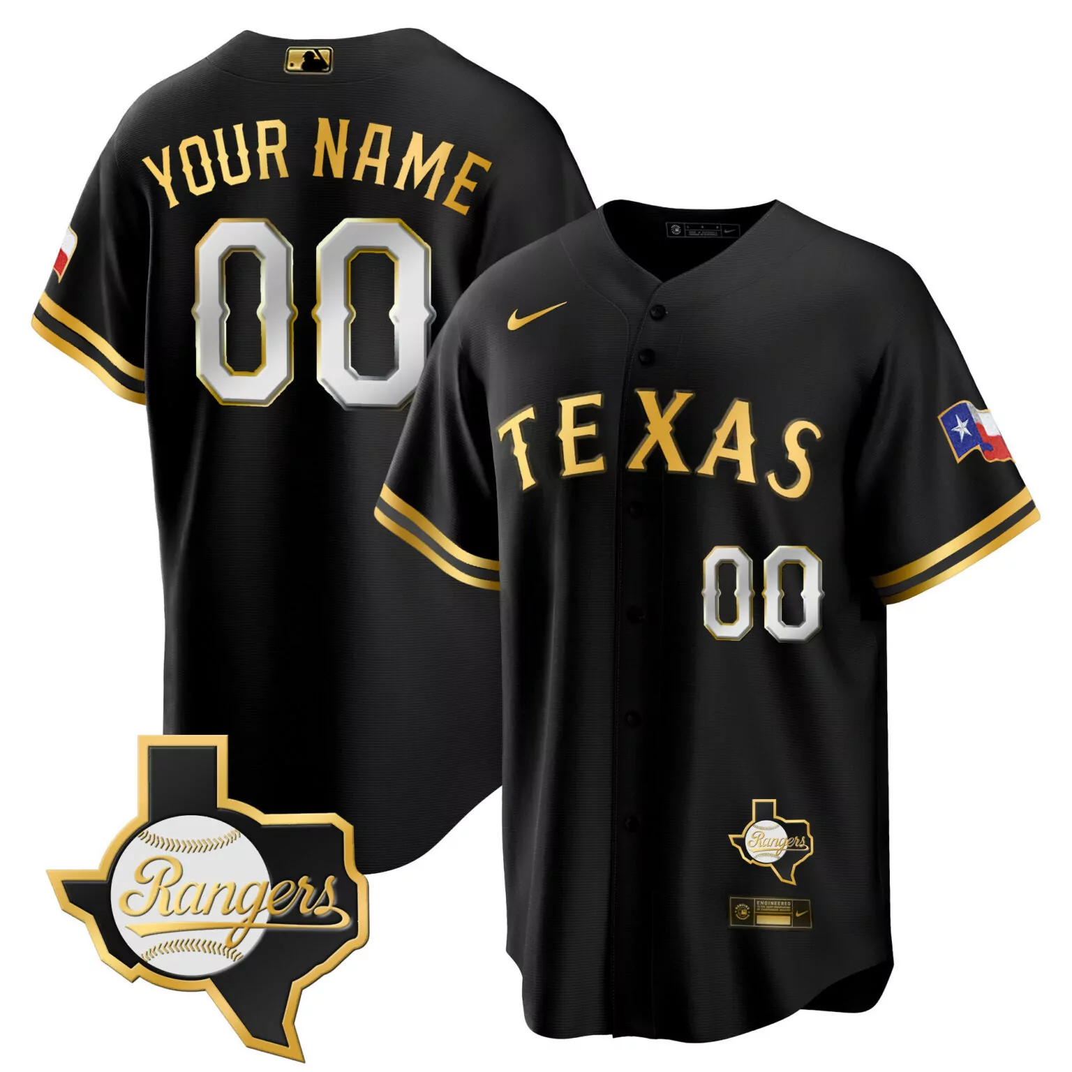 Custom Black gold texas rangers 2023 custom jersey texas patch all stitched 6496