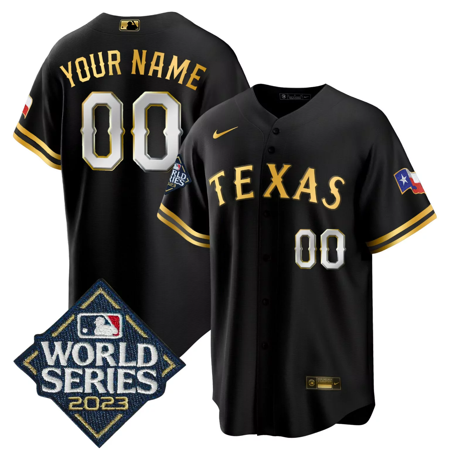 Customizable Black gold texas rangers 2023 world series custom jersey all stitched 1608