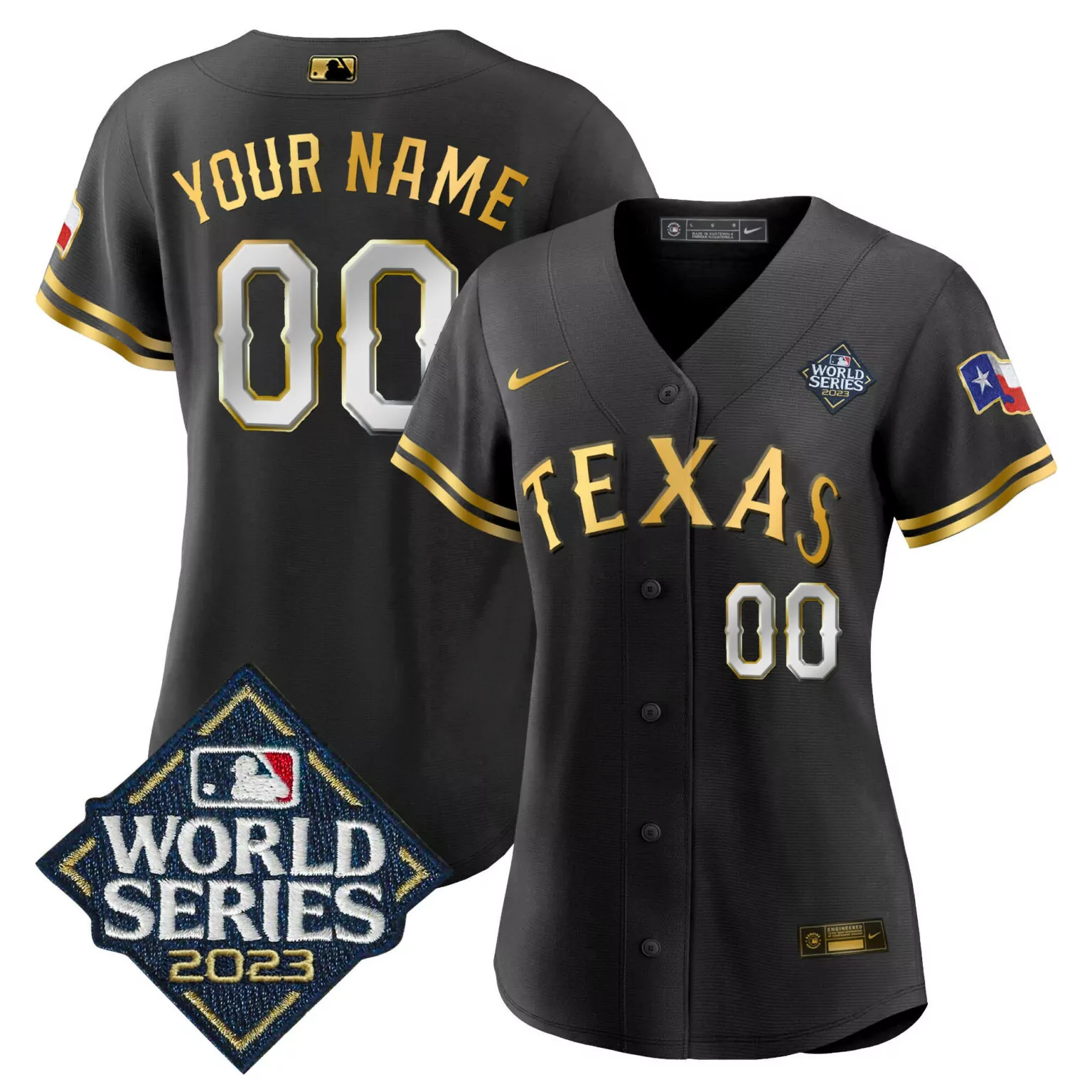 Customizable Black gold texas rangers 2023 world series custom jersey v2 all stitched 9165