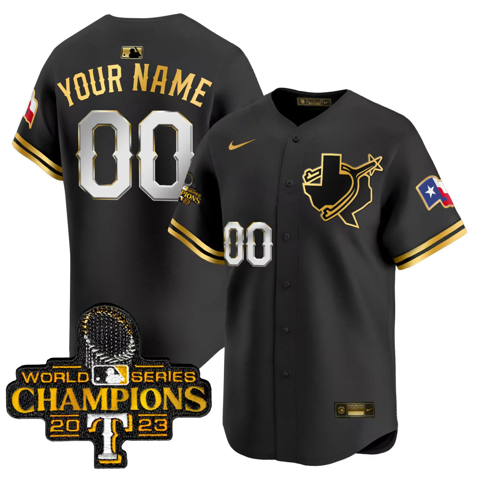 Customizable Black gold texas rangers world series champions vapor custom jersey v3 all stitched 4812