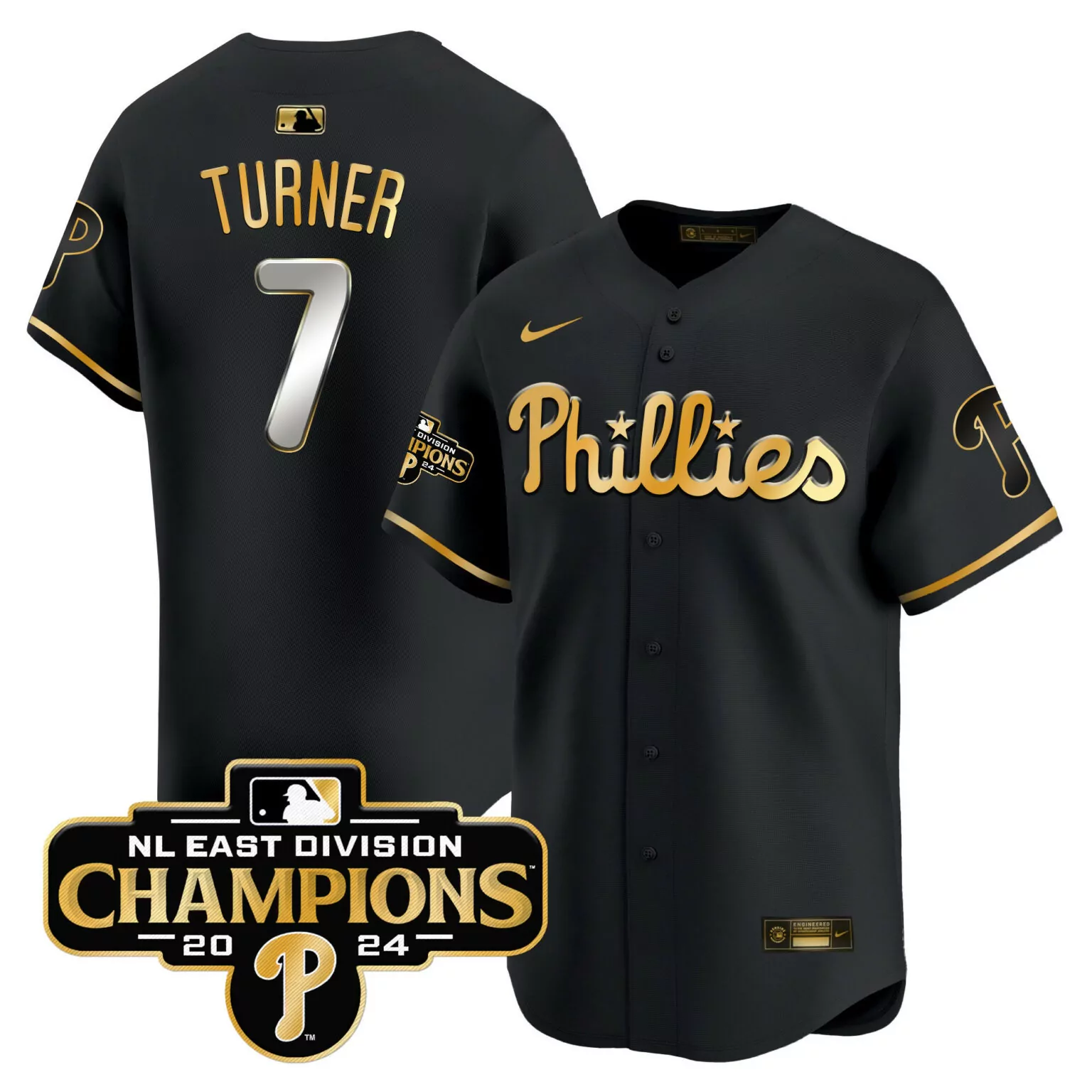 Custom Black gold trea turner philadelphia phillies 2024 nl east division champions gold jersey all stitched 2484