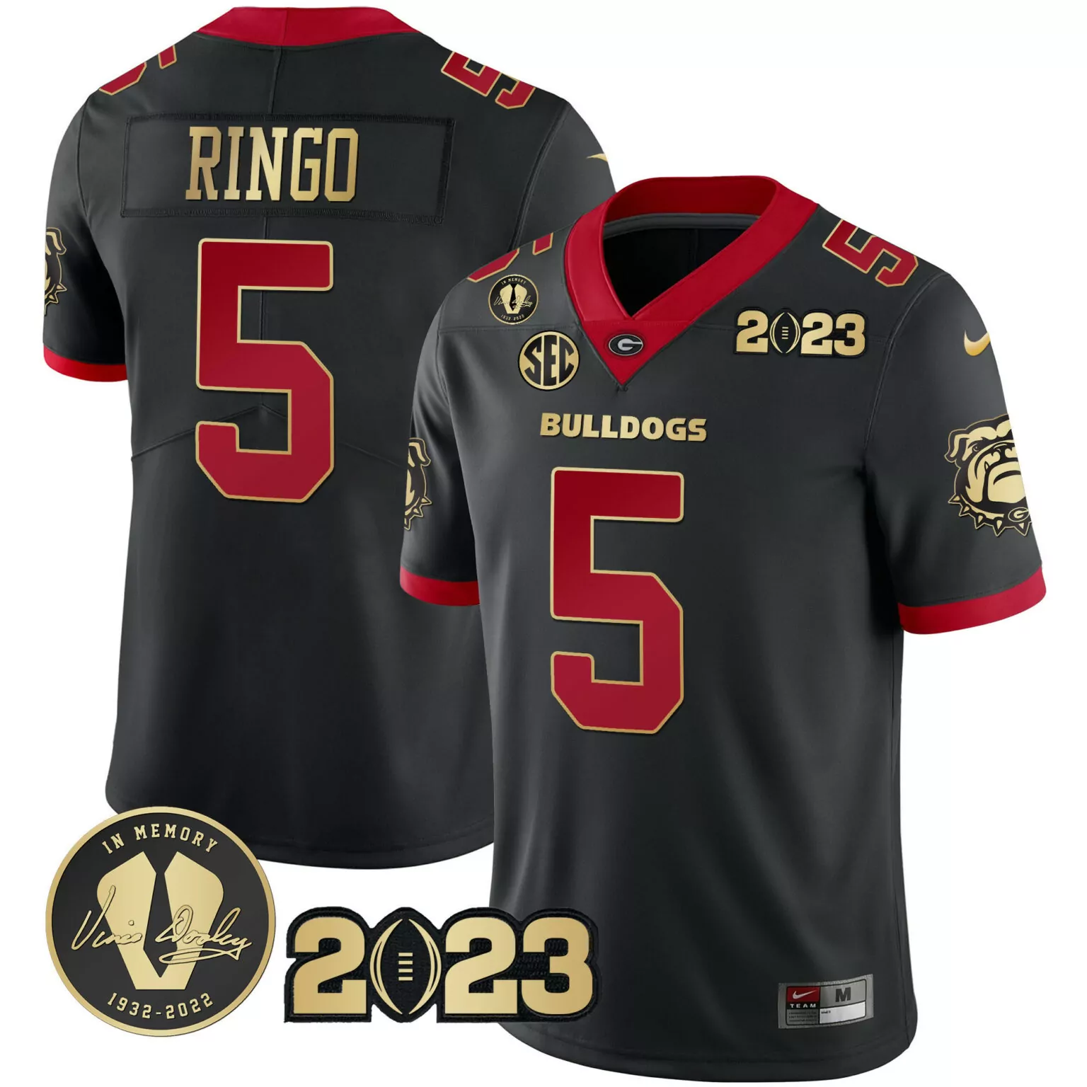Personalized Black gold trim kelee ringo georgia bulldogs 2023 champions white red gold jersey all stitched 8481