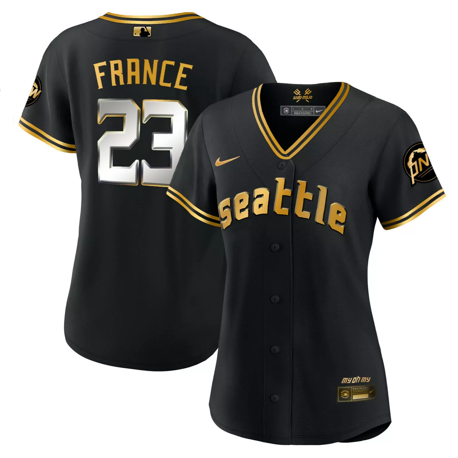 Customizable Black gold ty france seattle mariners 2023 city connect gold jersey all stitched 3644