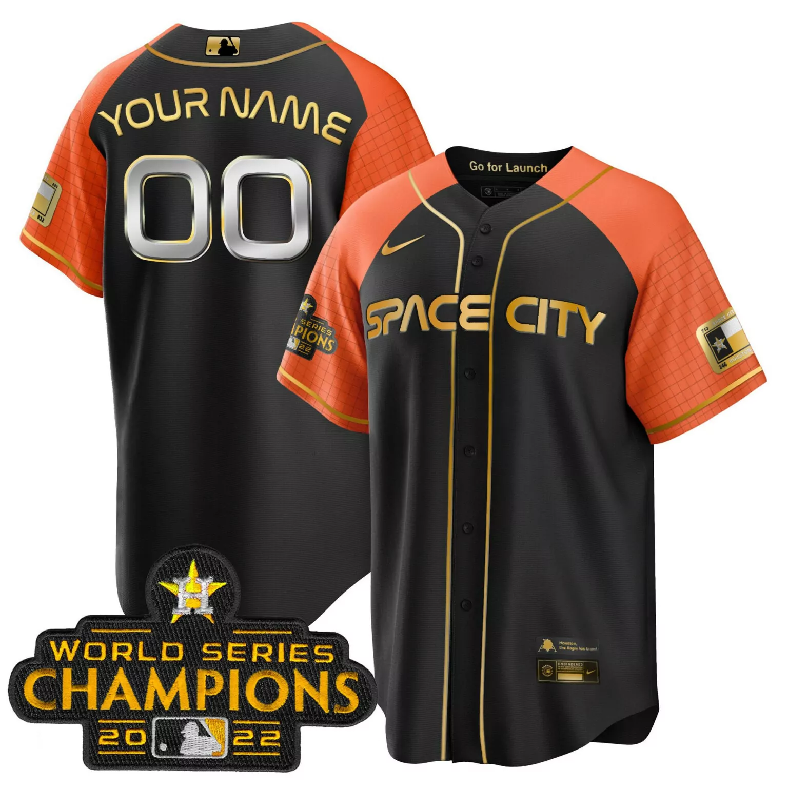 Custom Black gold v2 houston astros 2023 space city champions alternate cool custom jersey all stitched 2148