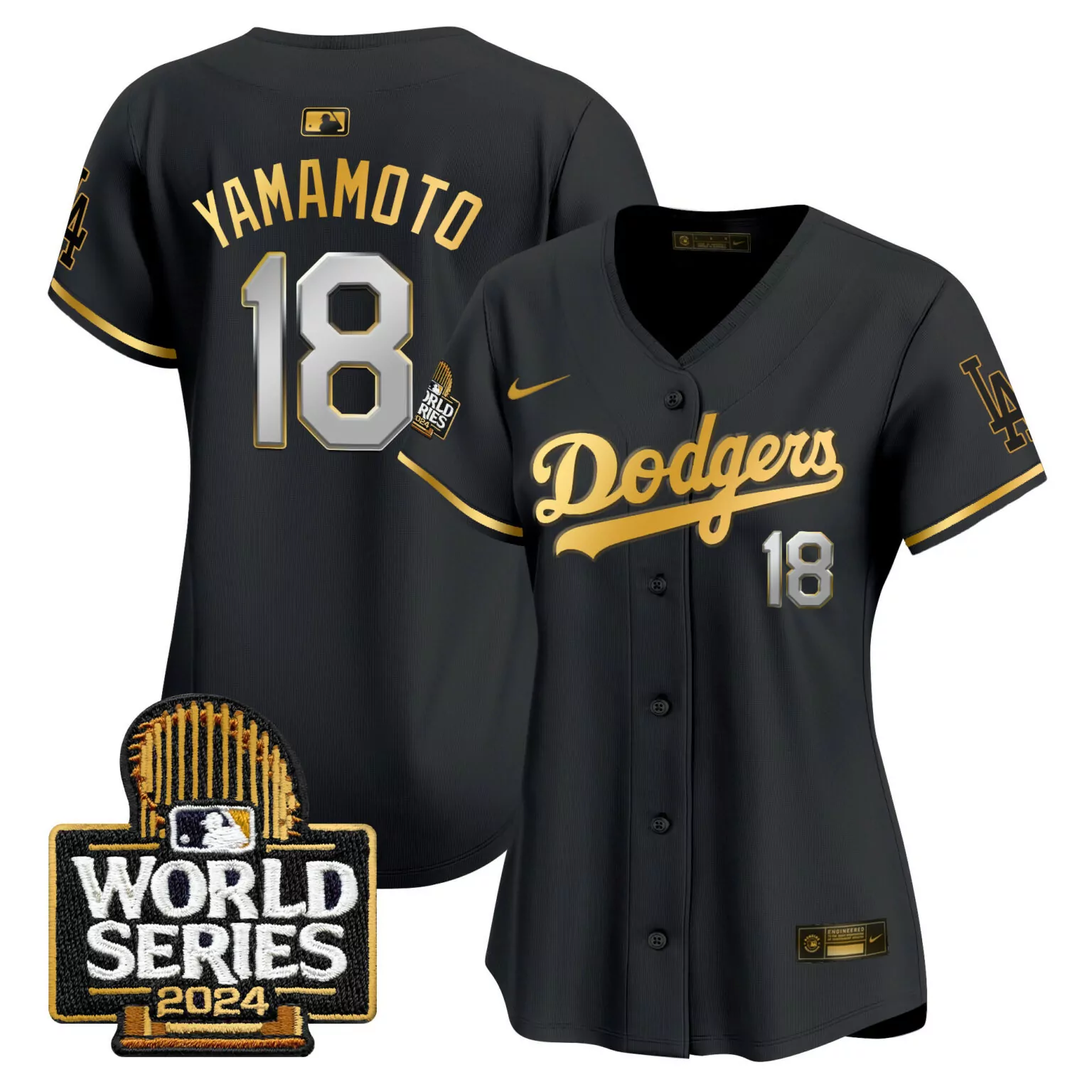 Custom Black gold yamamoto los angeles dodgers 2024 world series jersey all stitched 1543