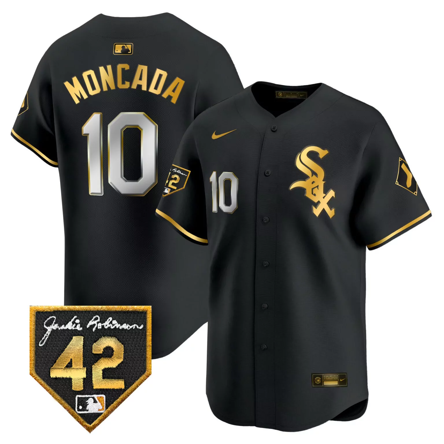 Customizable Black gold yoan moncada chicago white sox 2024 jackie robinson patch jersey all stitched 7250
