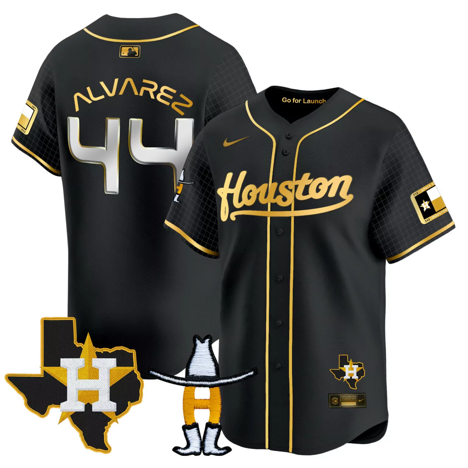 Personalized Black gold yordan alvarez houston astros space city houston rodeo patch jersey all stitched 8336