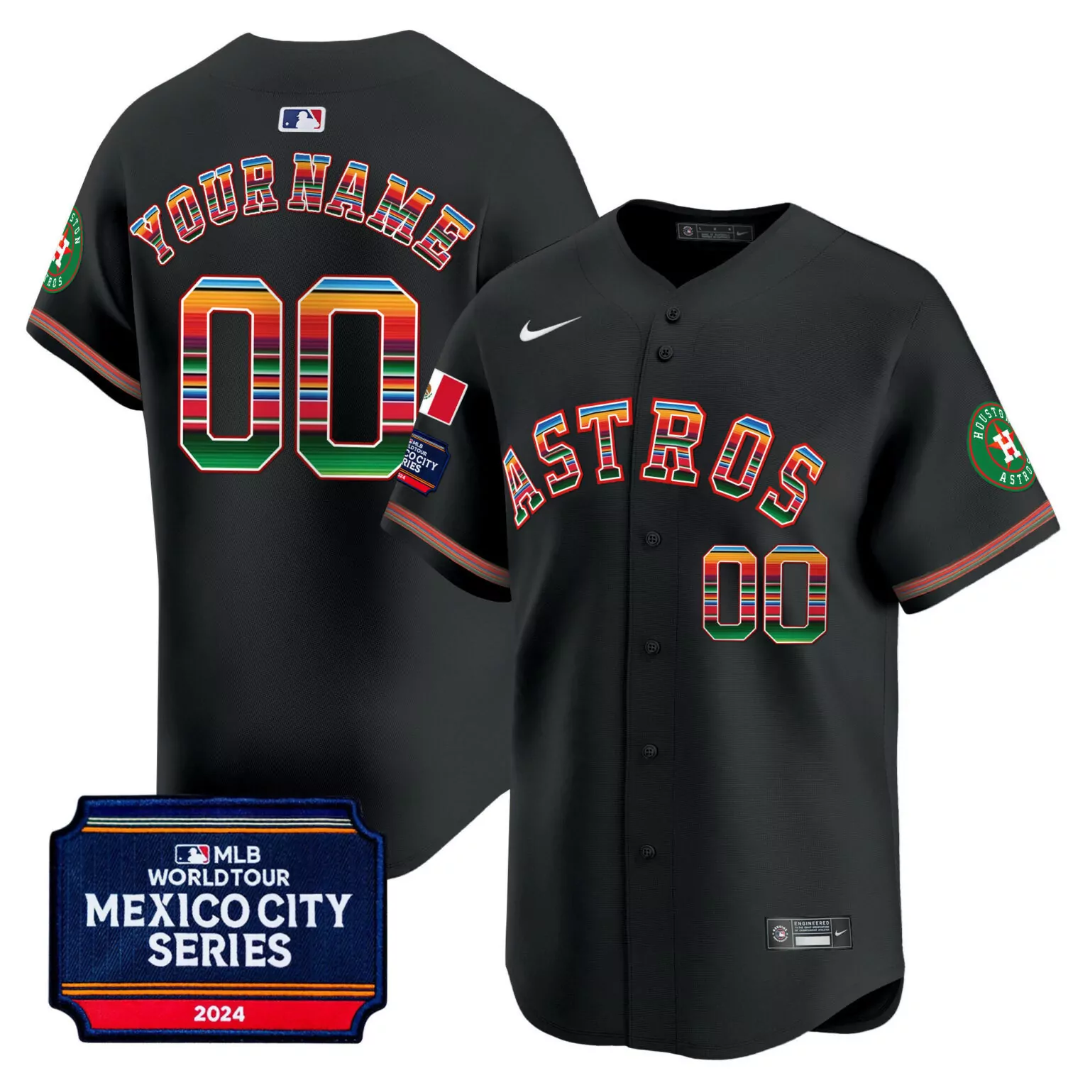 Personalized Black houston astros 2024 mexico city series patch vapor custom jersey all stitched 3627