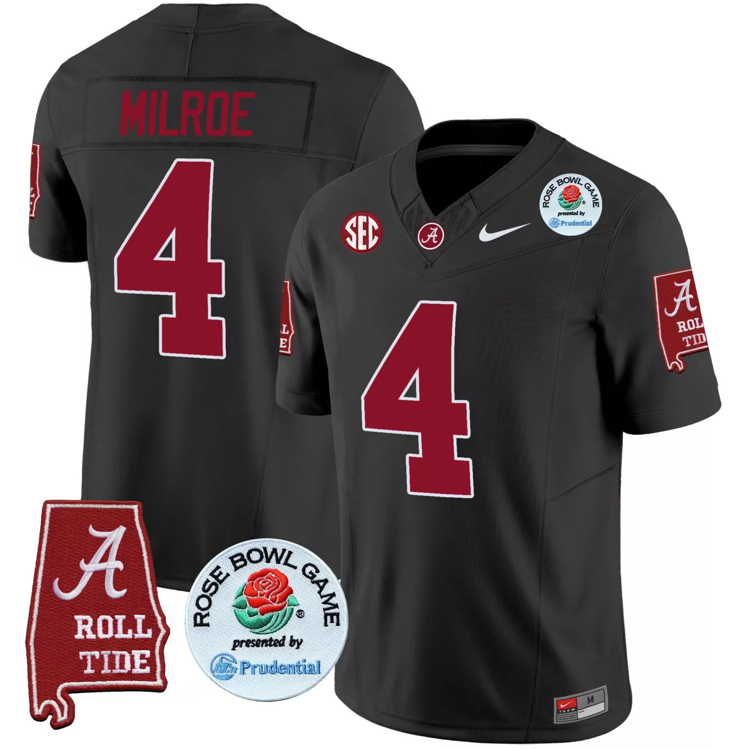 Customizable Black jalen milroe alabama crimson tide rose bowl patch jersey all stitched 9988