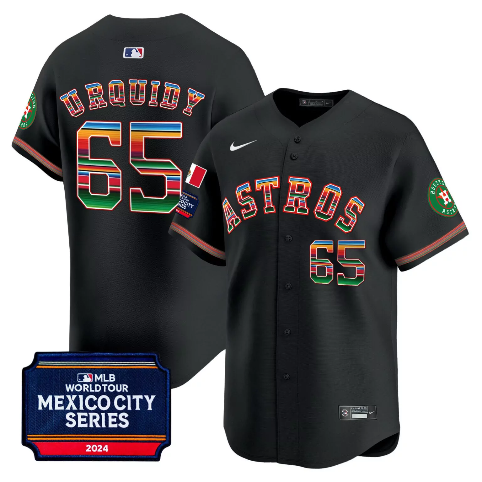 Custom Black jose urquidy houston astros 2024 mexico city series patch jersey all stitched 8494