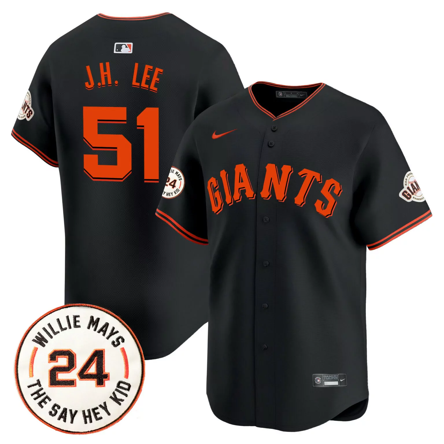 Custom Black jung hoo lee san francisco giants 2024 willie mays patch jersey v6 all stitched 6892