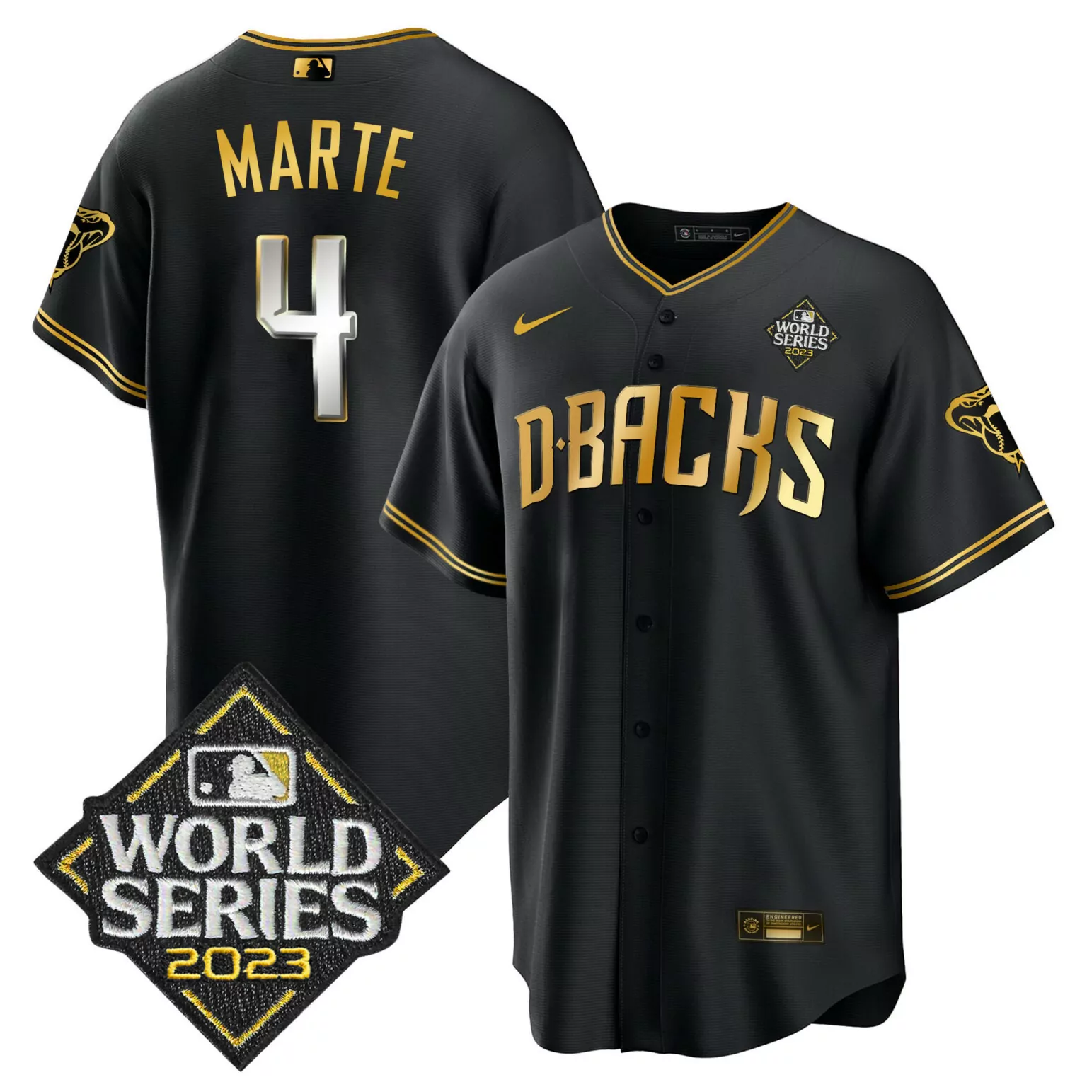 Custom Black ketel marte arizona diamondbacks 2023 world series gold jersey v2 all stitched 5516