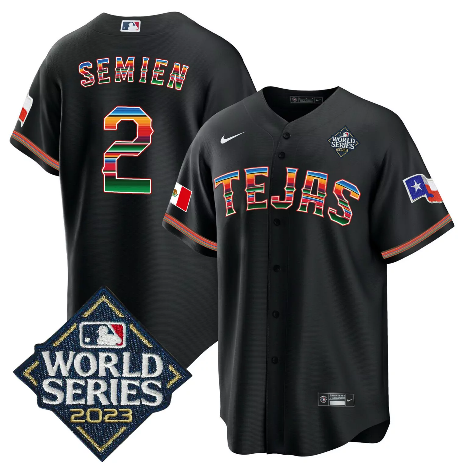 Customizable Black marcus semien texas rangers 2023 world series mexico jersey all stitched 1903