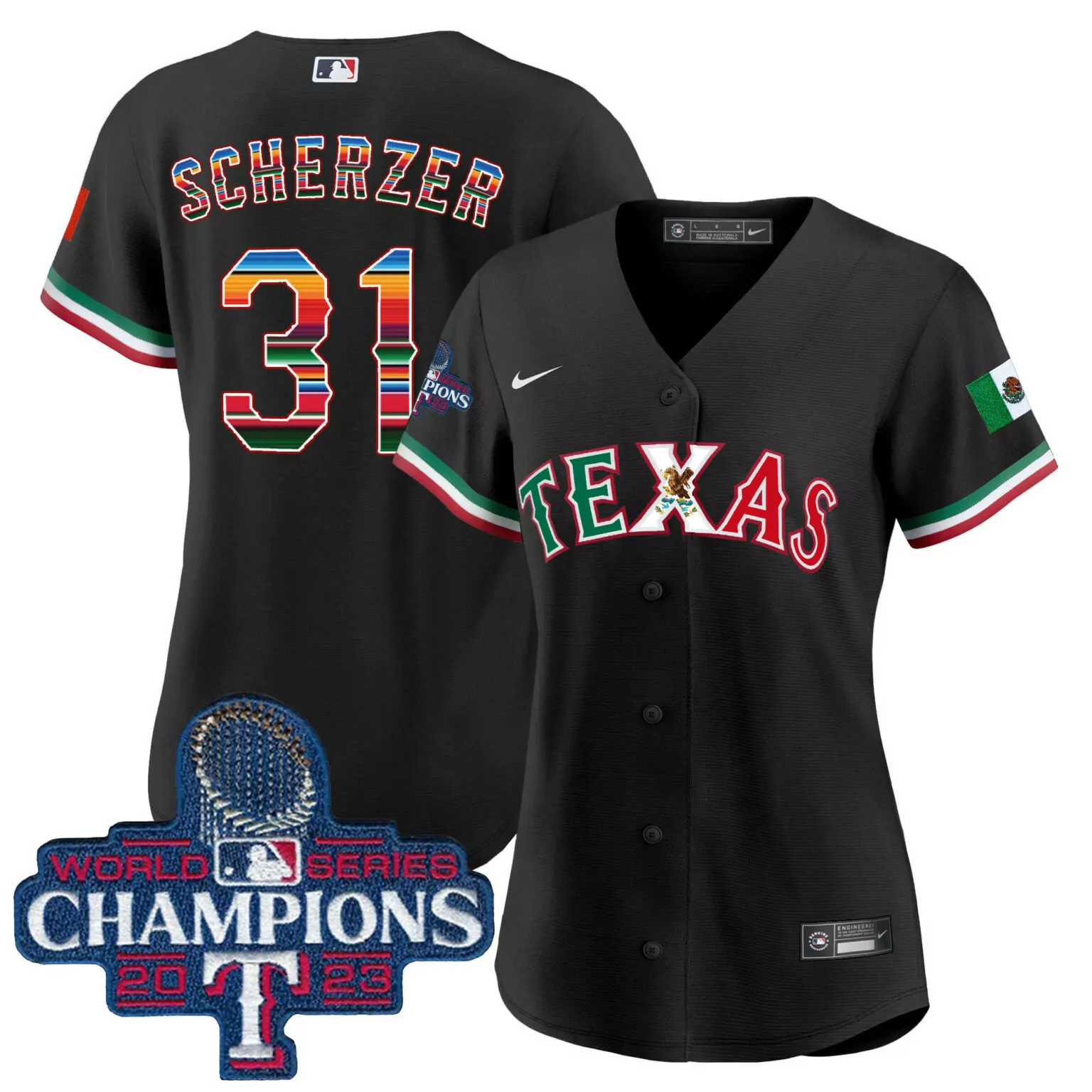 Custom Black max scherzer texas rangers mexico 2023 world series champions jersey v2 all stitched 8856