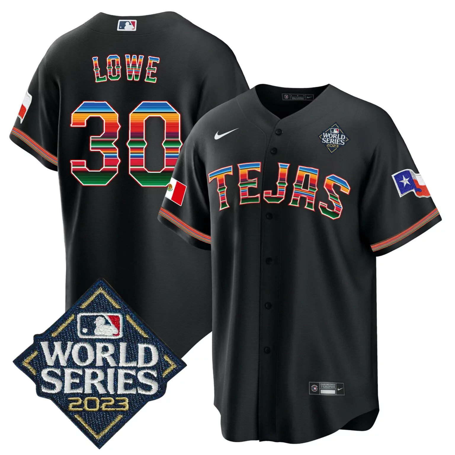 Personalized Black nathaniel lowe texas rangers 2023 world series mexico jersey all stitched 4096