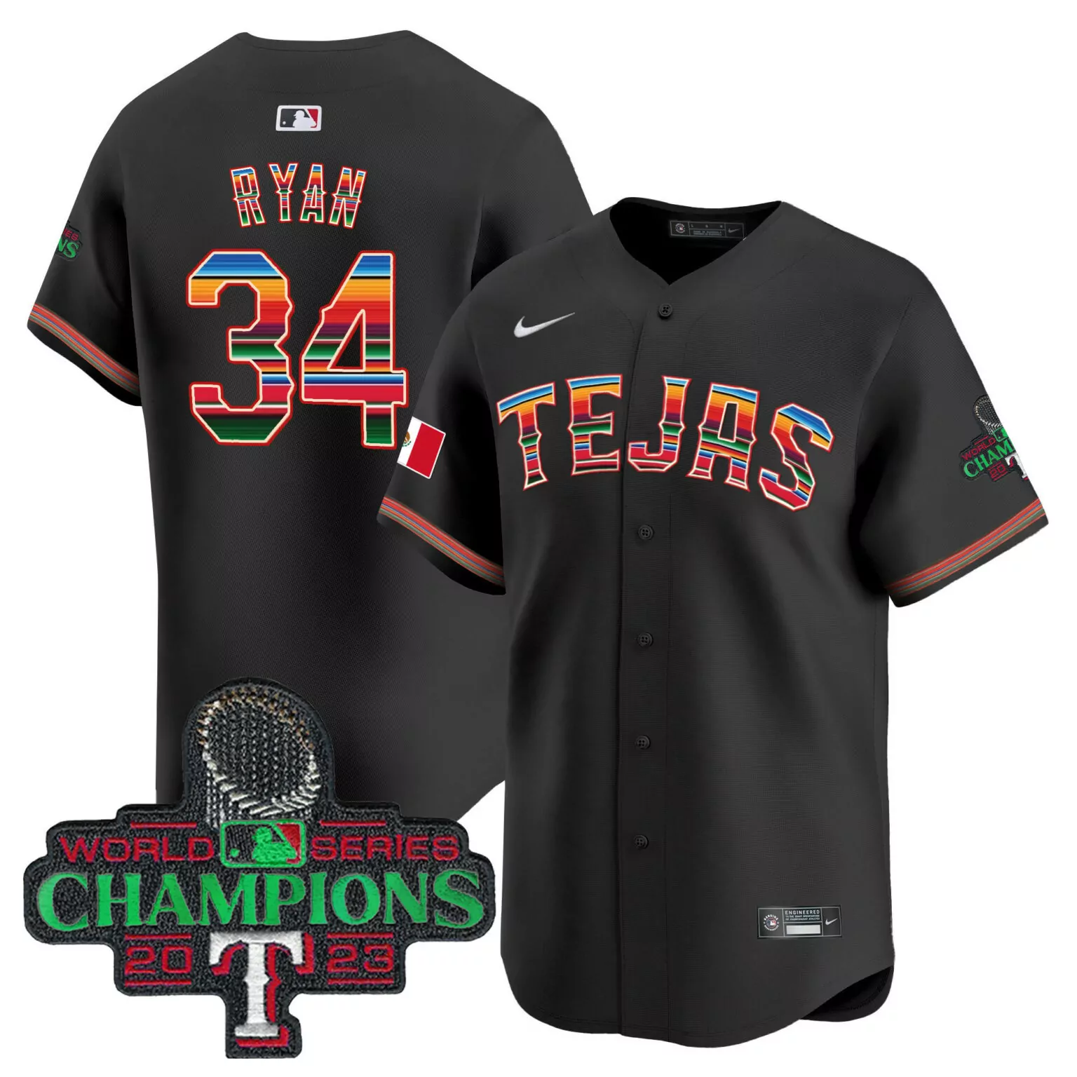 Customizable Black nolan ryan texas rangers mexico champions patch jersey all stitched 3411