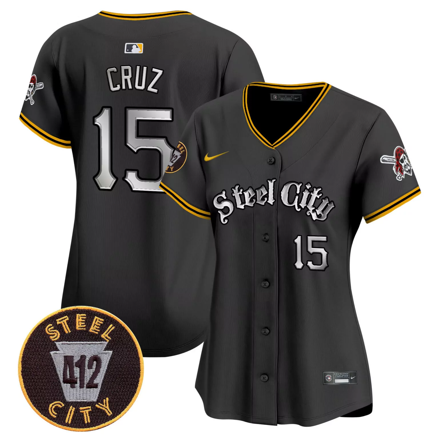 Customizable Black oneil cruz pittsburgh pirates 412 patch jersey v2 all stitched 8695