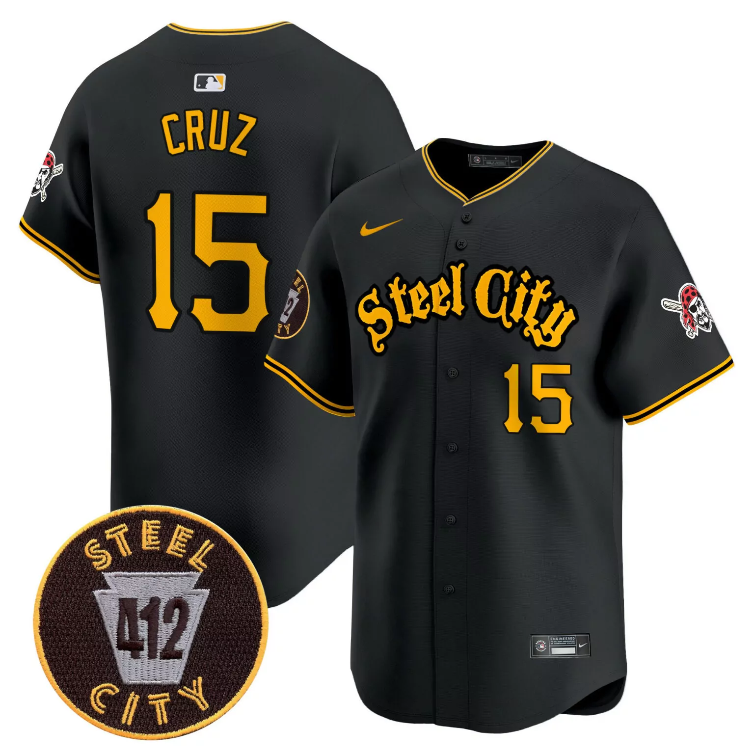 Custom Black oneil cruz pittsburgh pirates 412 patch jersey v5 all stitched 8817