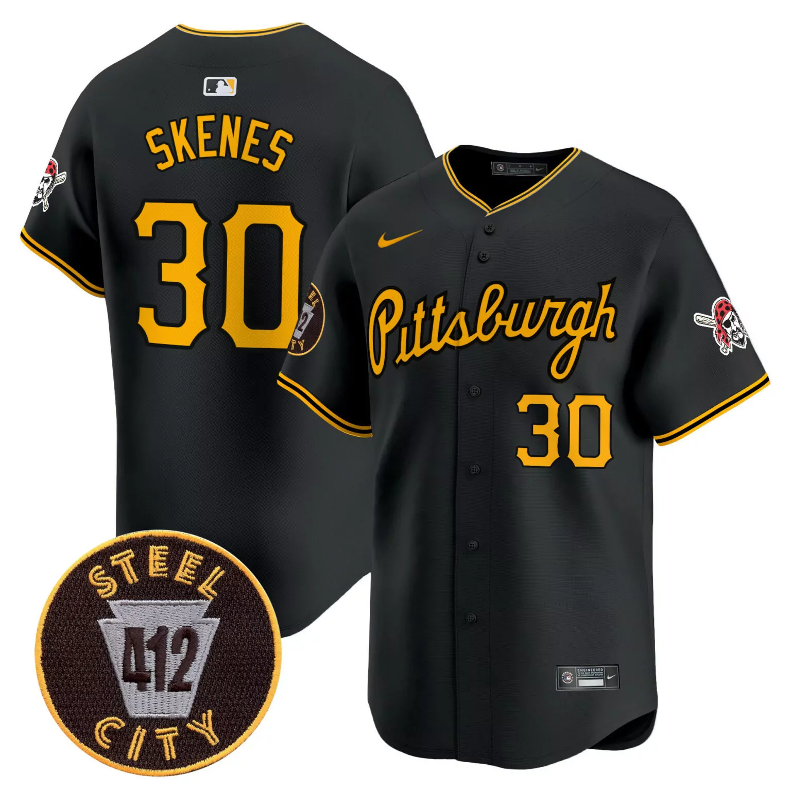 Customizable Black paul skenes pittsburgh pirates 412 patch jersey v4 all stitched 8610