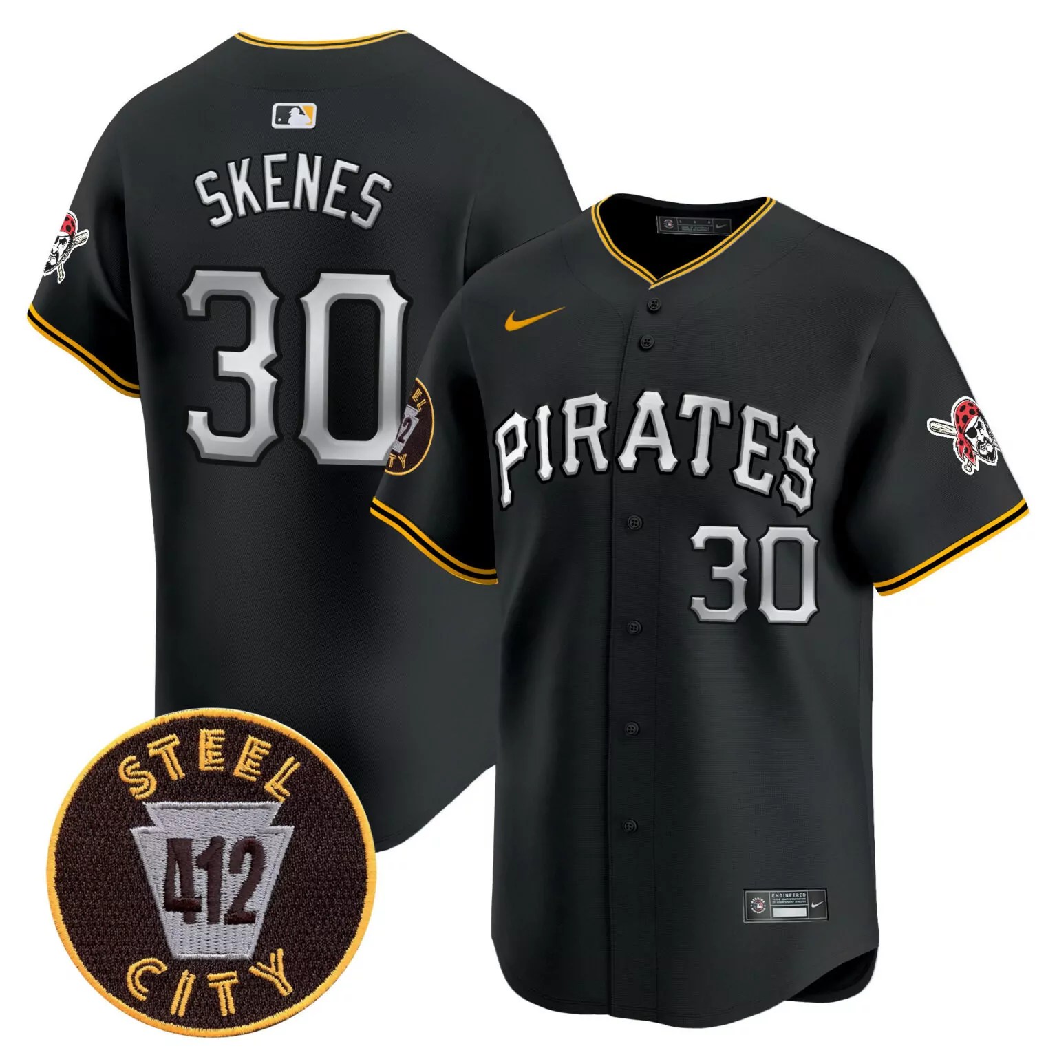 Custom Black paul skenes pittsburgh pirates 412 patch jersey v6 all stitched 2099