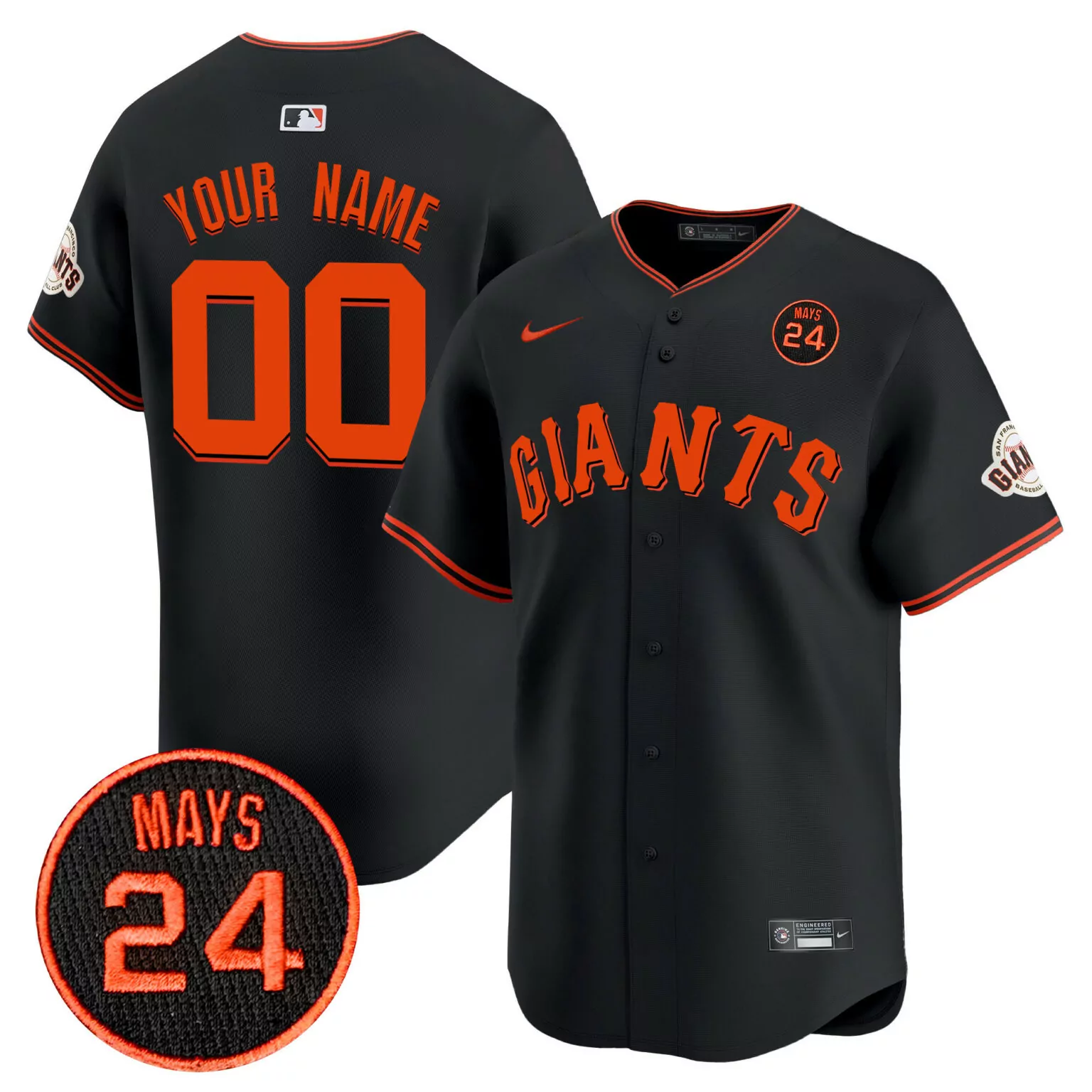 Customizable Black san francisco giants 2024 willie mays patch vapor custom jersey v3 all stitched 9121