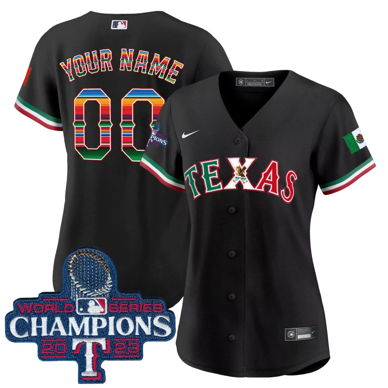 Custom Black texas rangers mexico 2023 world series champions custom jersey v2 all stitched 9431