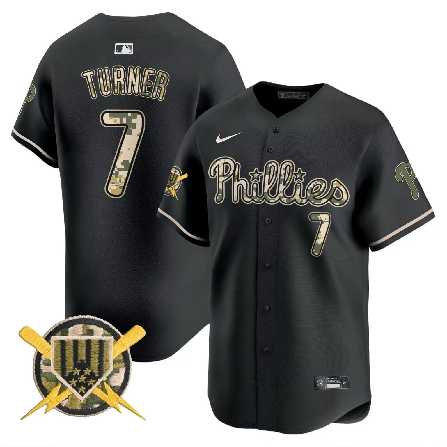 Customizable Black trea turner philadelphia phillies armed forces day jersey all stitched 2769