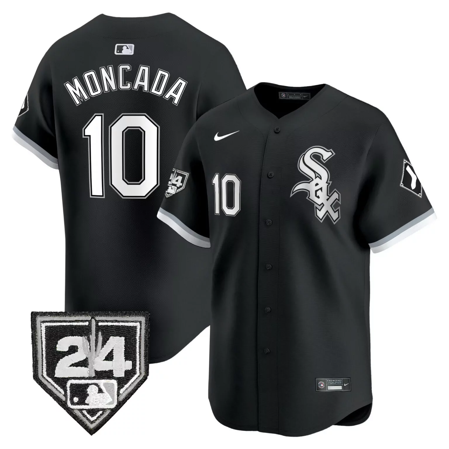 Custom Black yoan moncada chicago white sox 2024 spring training patch jersey all stitched 1232