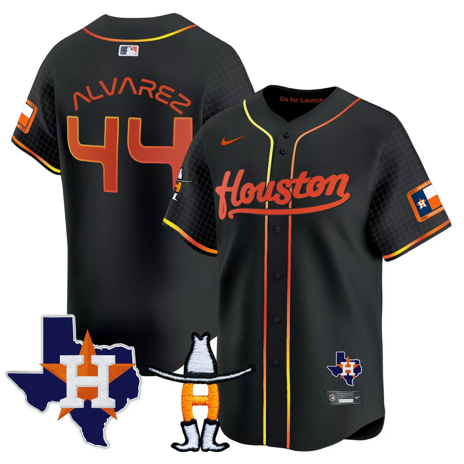 Customizable Black yordan alvarez houston astros space city houston rodeo patch jersey all stitched 8785