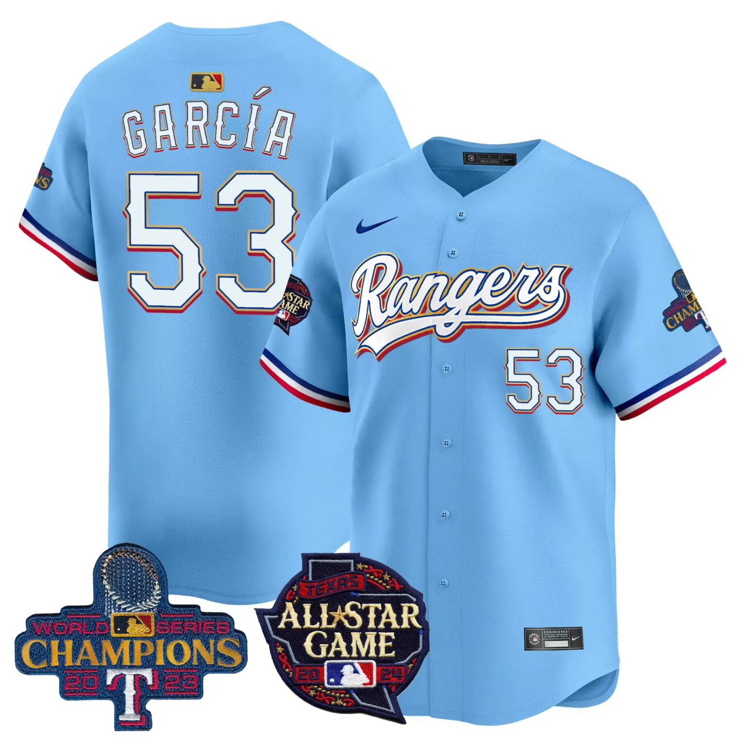 Customizable Blue adolis garcia texas rangers 2024 all star game patch jersey all stitched 3738