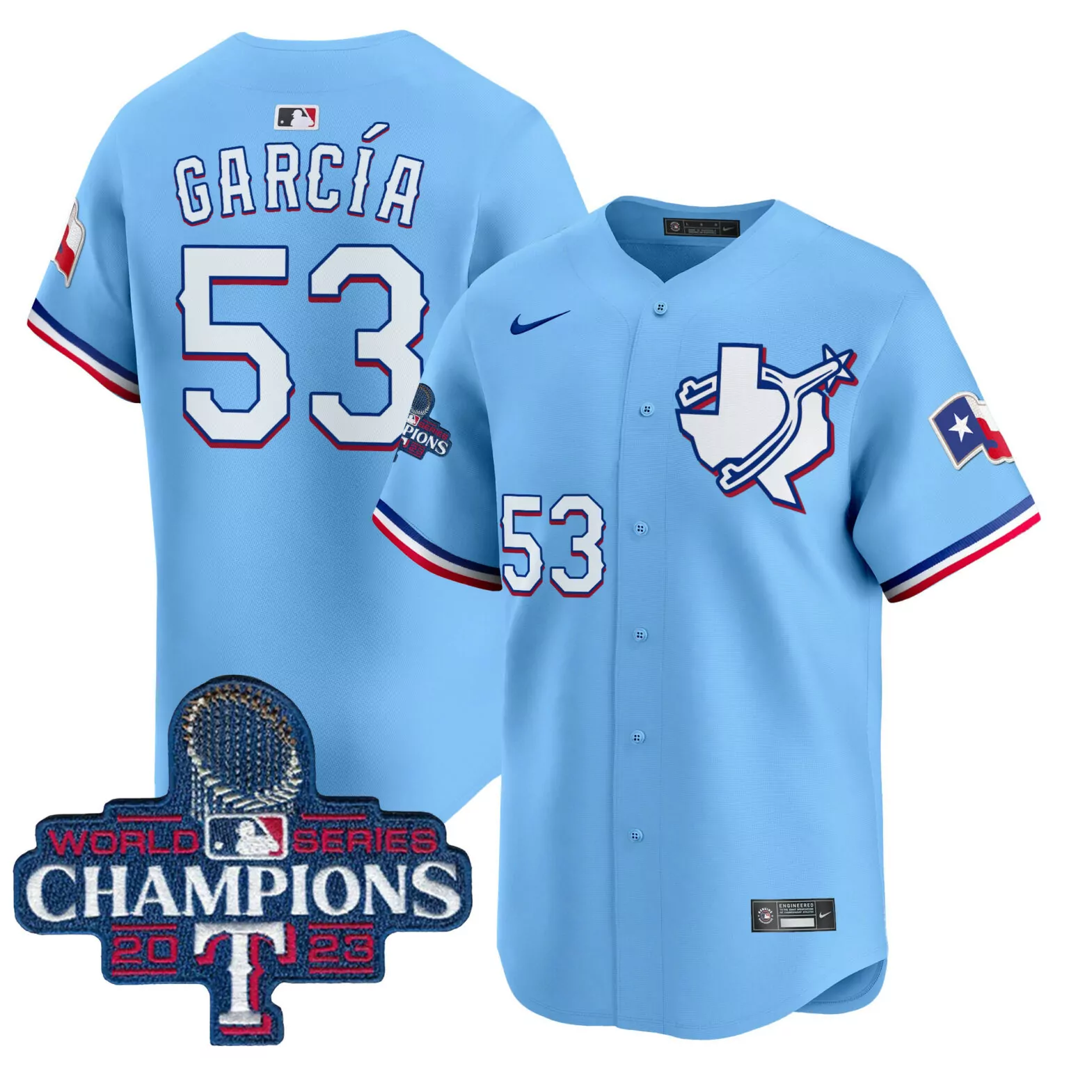 Custom Blue adolis garcia texas rangers world series champions jersey v3 all stitched 6160