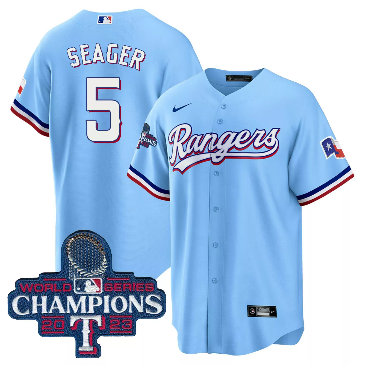 Custom Blue corey seager texas rangers 2023 world series champions jersey v3 all stitched 1826