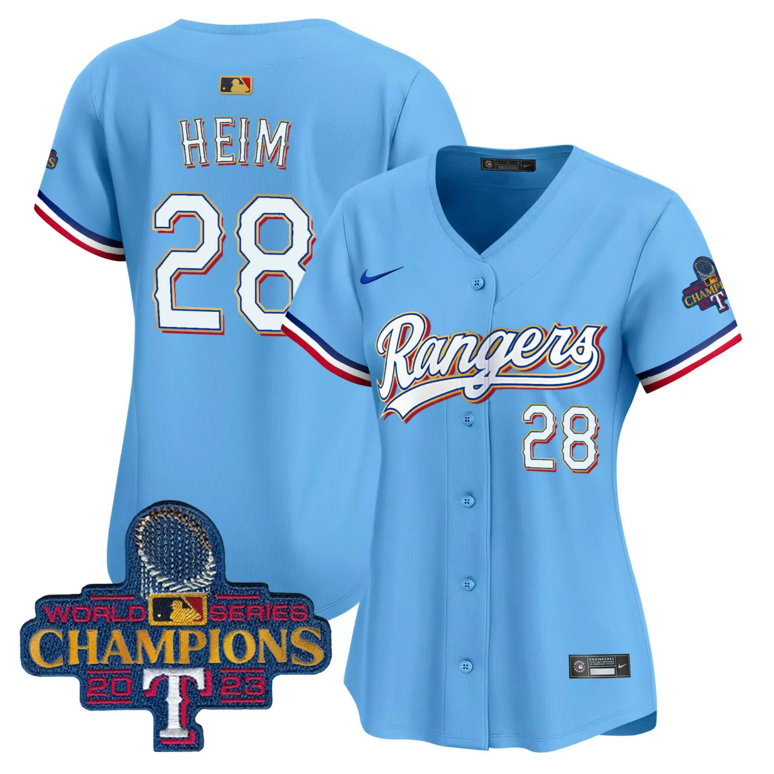 Custom Blue jonah heim texas rangers 2023 world series champions gold trim jersey all stitched 1445