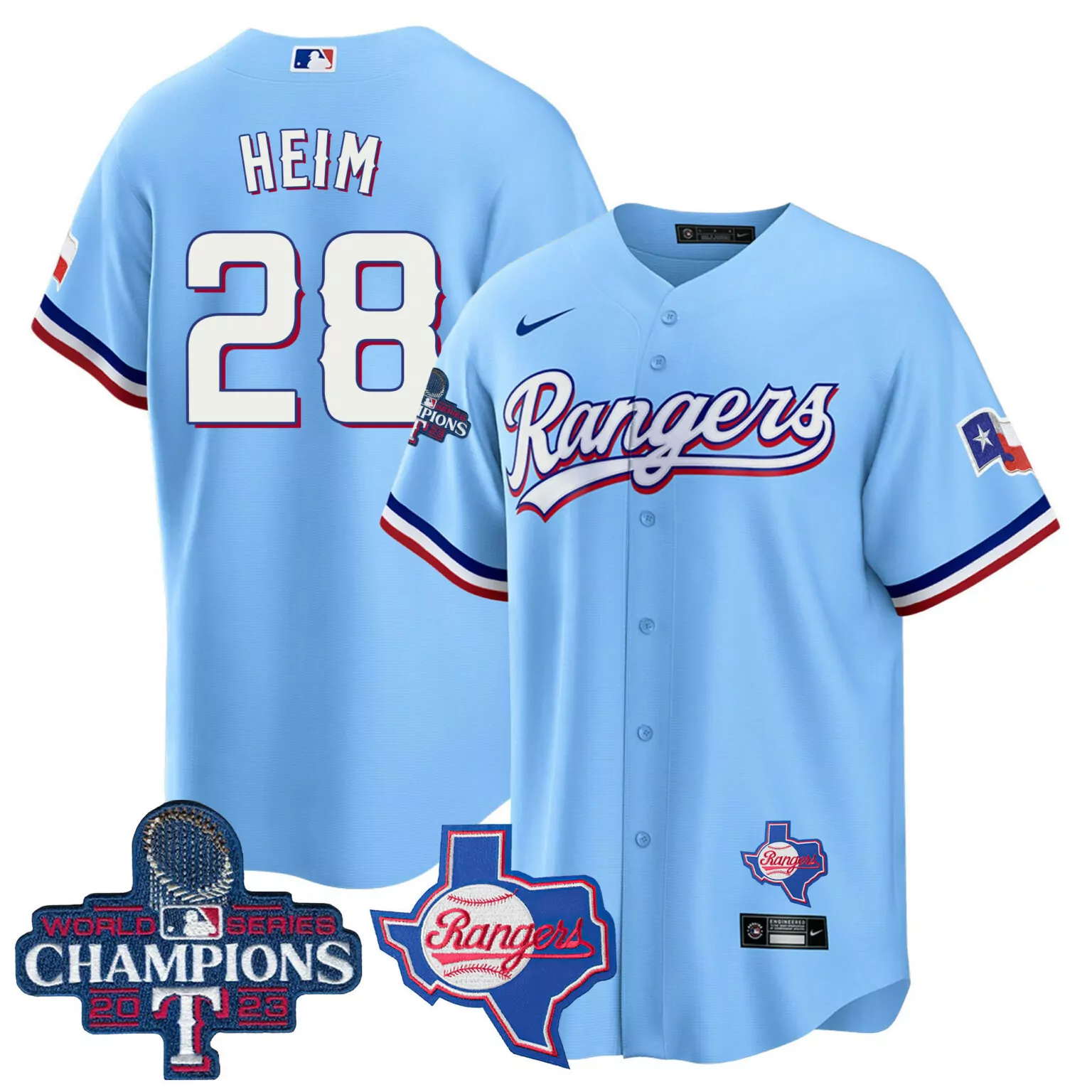 Customizable Blue jonah heim texas rangers 2023 world series champions jersey v2 all stitched 1900