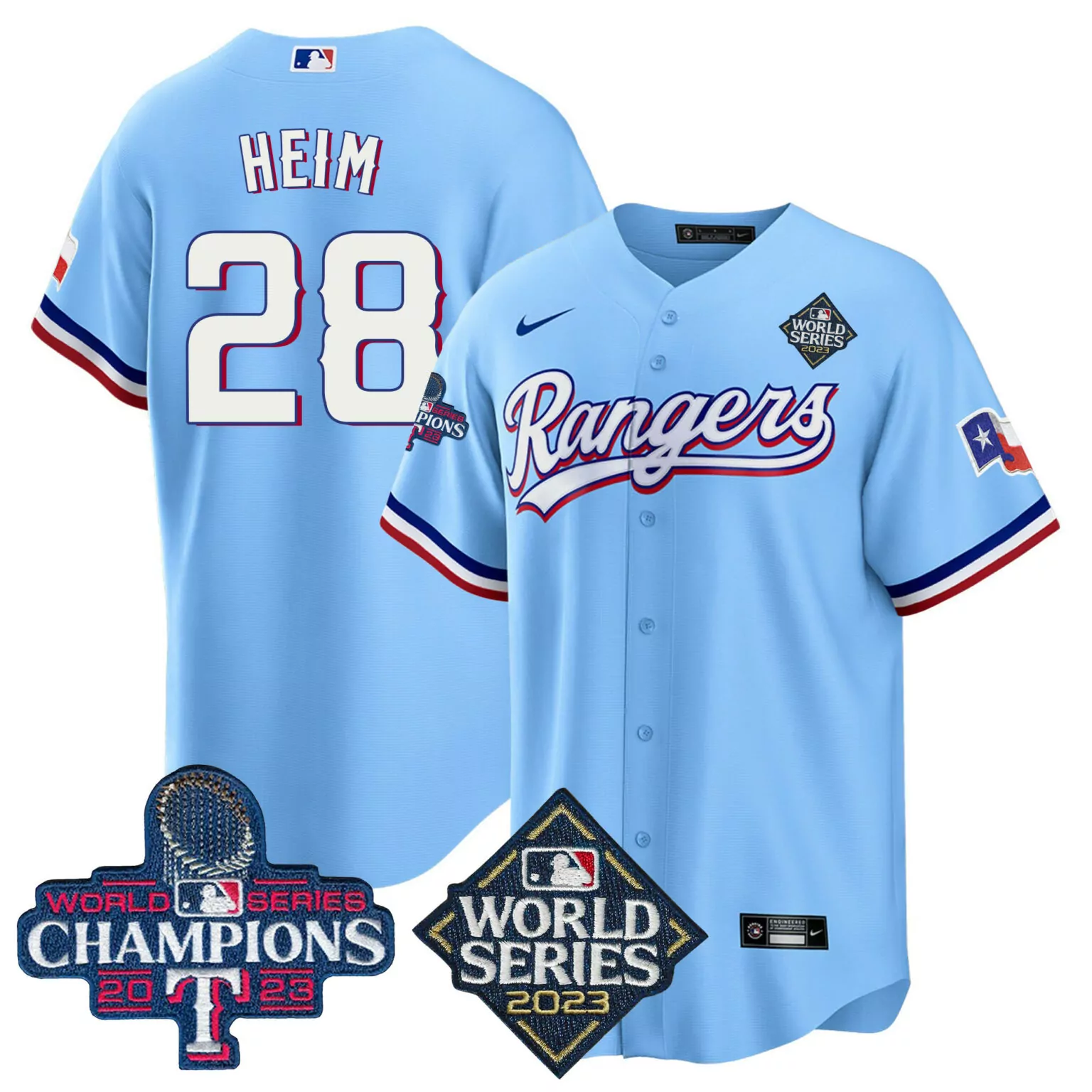 Custom Blue jonah heim texas rangers 2023 world series champions jersey v4 all stitched 3351