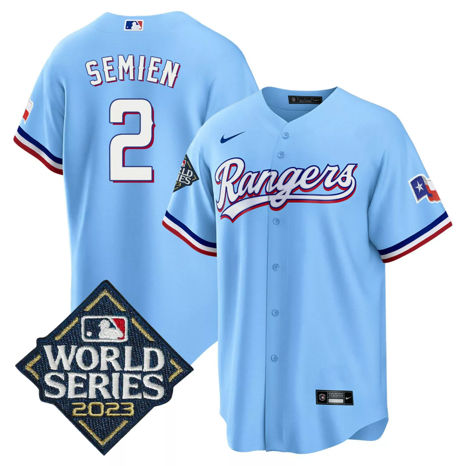 Personalized Blue marcus semien texas rangers 2023 world series jersey all stitched 9951