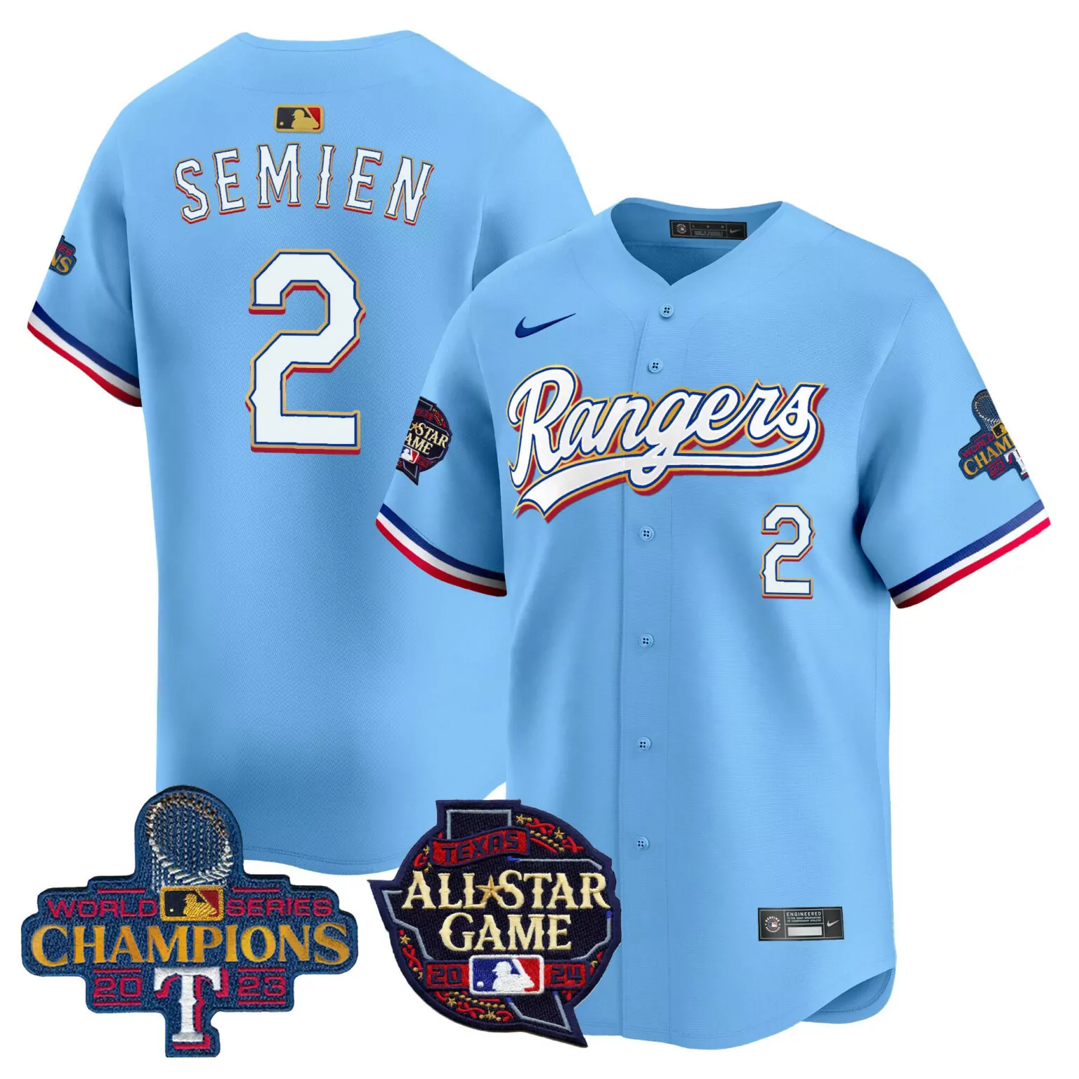 Personalized Blue marcus semien texas rangers 2024 all star game patch jersey all stitched 3003