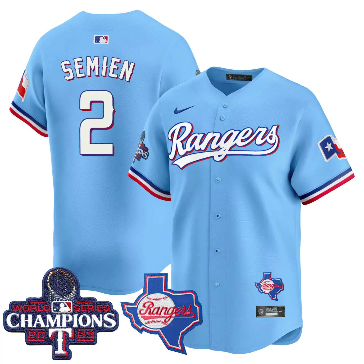 Personalized Blue marcus semien texas rangers world series champions jersey v2 all stitched 2498