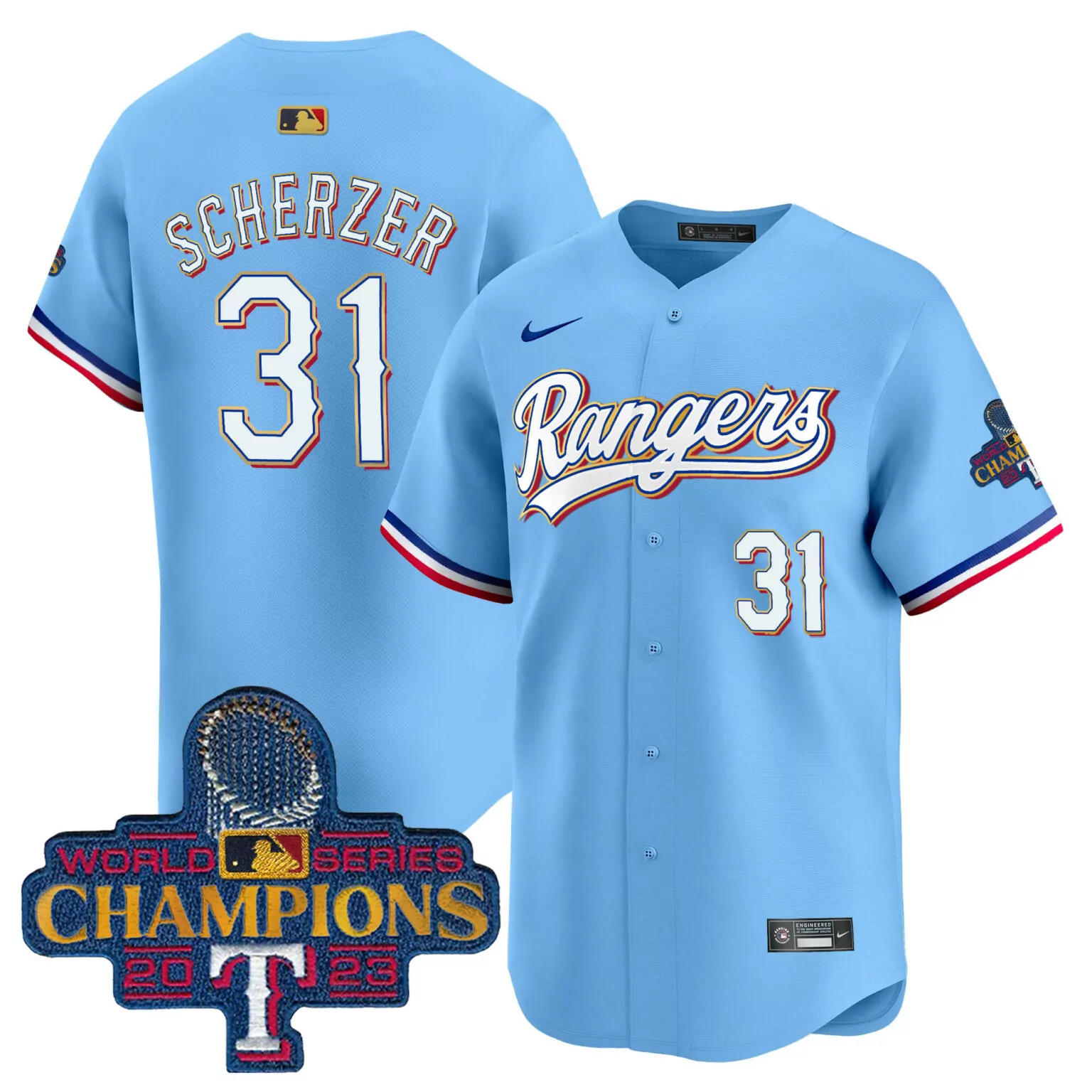 Custom Blue max scherzer texas rangers 2023 world series champions gold trim jersey all stitched 2662