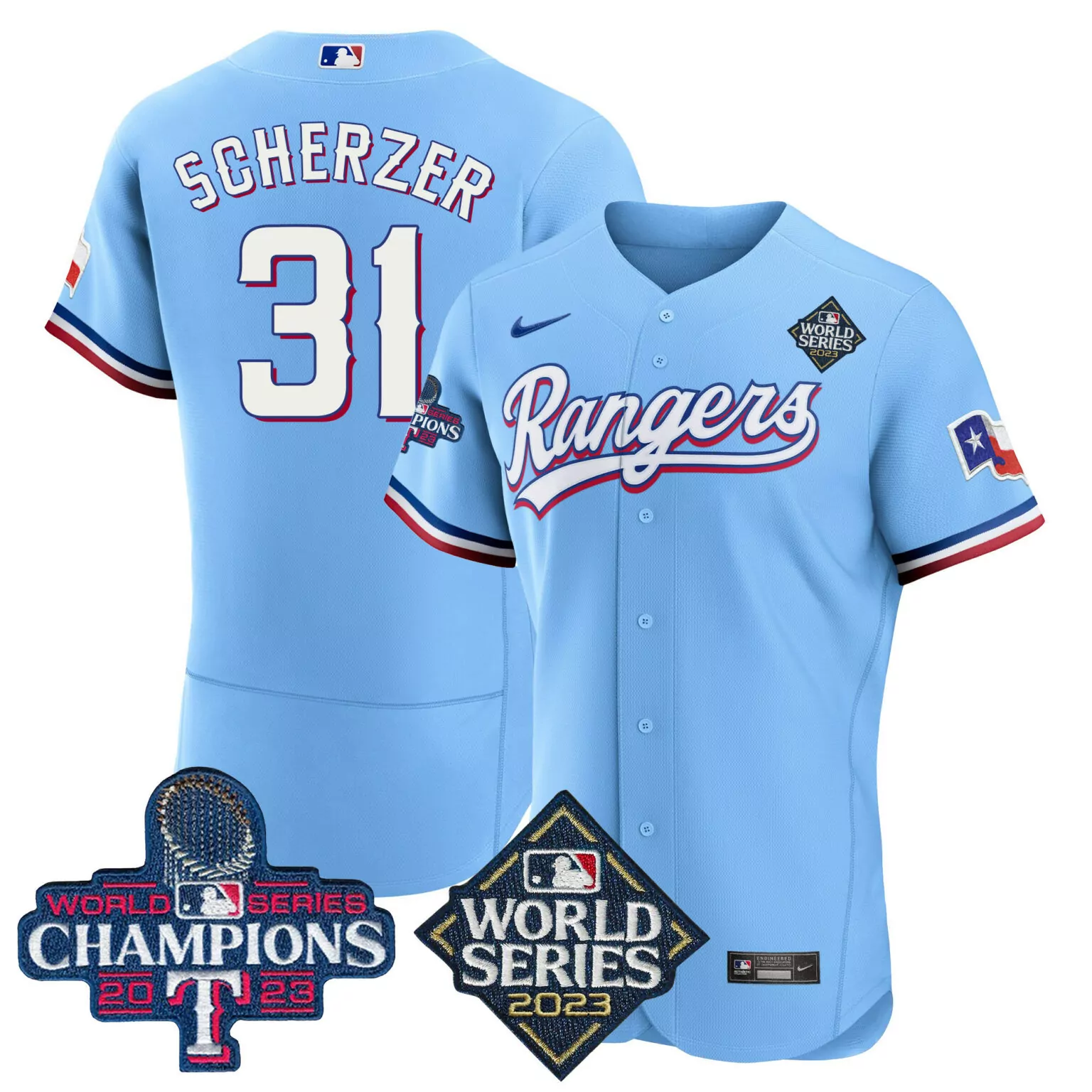 Custom Blue max scherzer texas rangers 2023 world series champions jersey v4 all stitched 8799