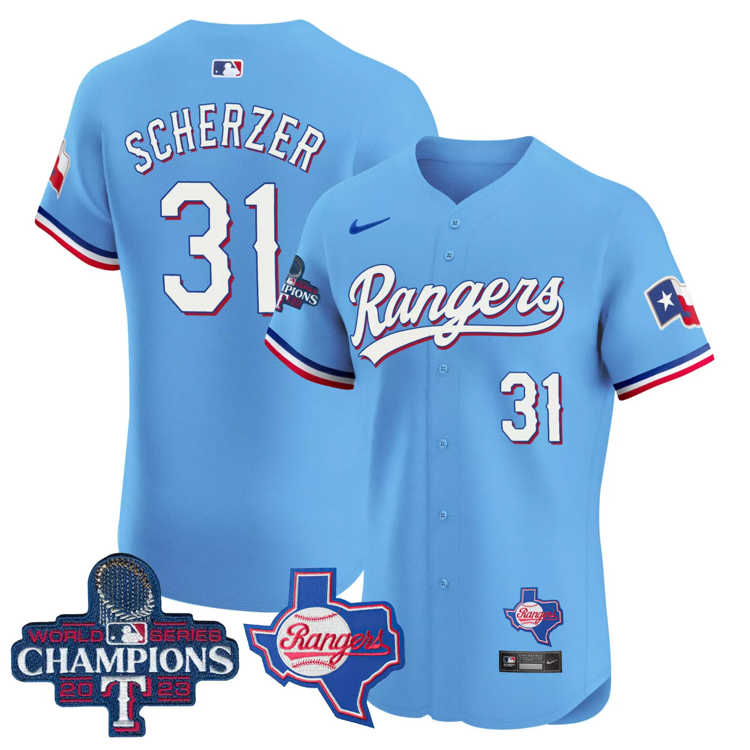 Personalized Blue max scherzer texas rangers world series champions jersey v2 all stitched 7316