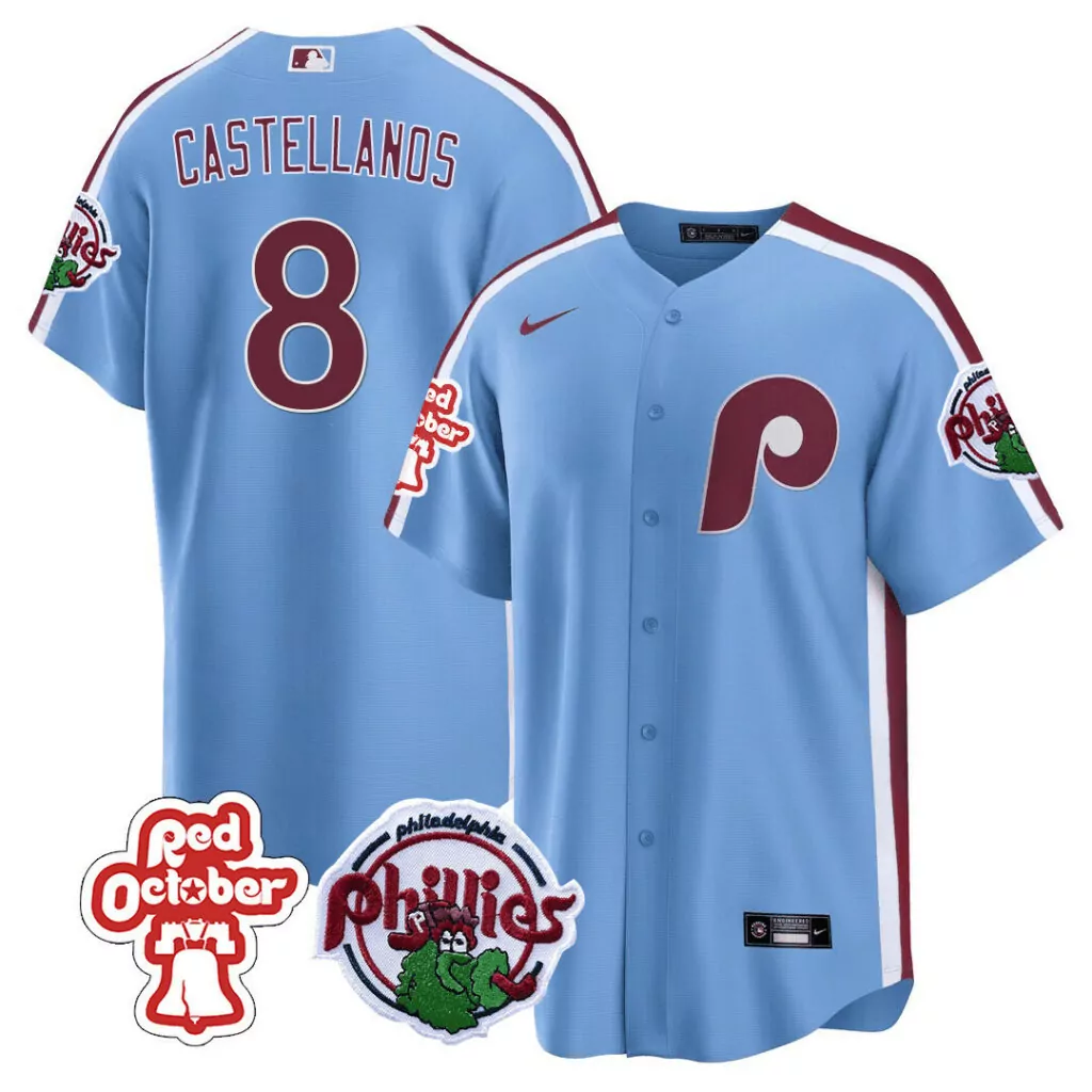 Personalized Blue nick castellanos philadelphia phillies red october patch jersey all stitched 9035